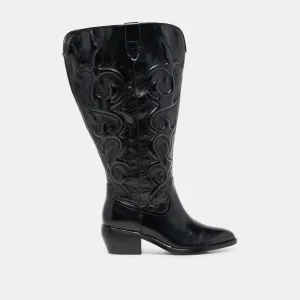 MIRLA EXTRA WIDE CALF BOOTS BLACK LEATHER Ski Lodge Concert Look