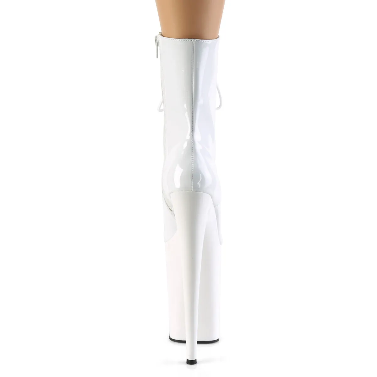 Infinity 1020 White Patent 9" Heel Lace Up Ankle Boots