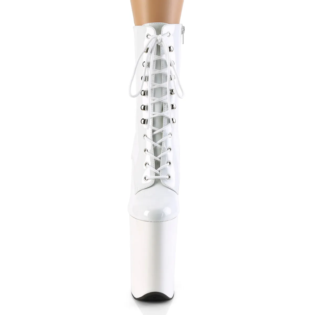 Infinity 1020 White Patent 9" Heel Lace Up Ankle Boots