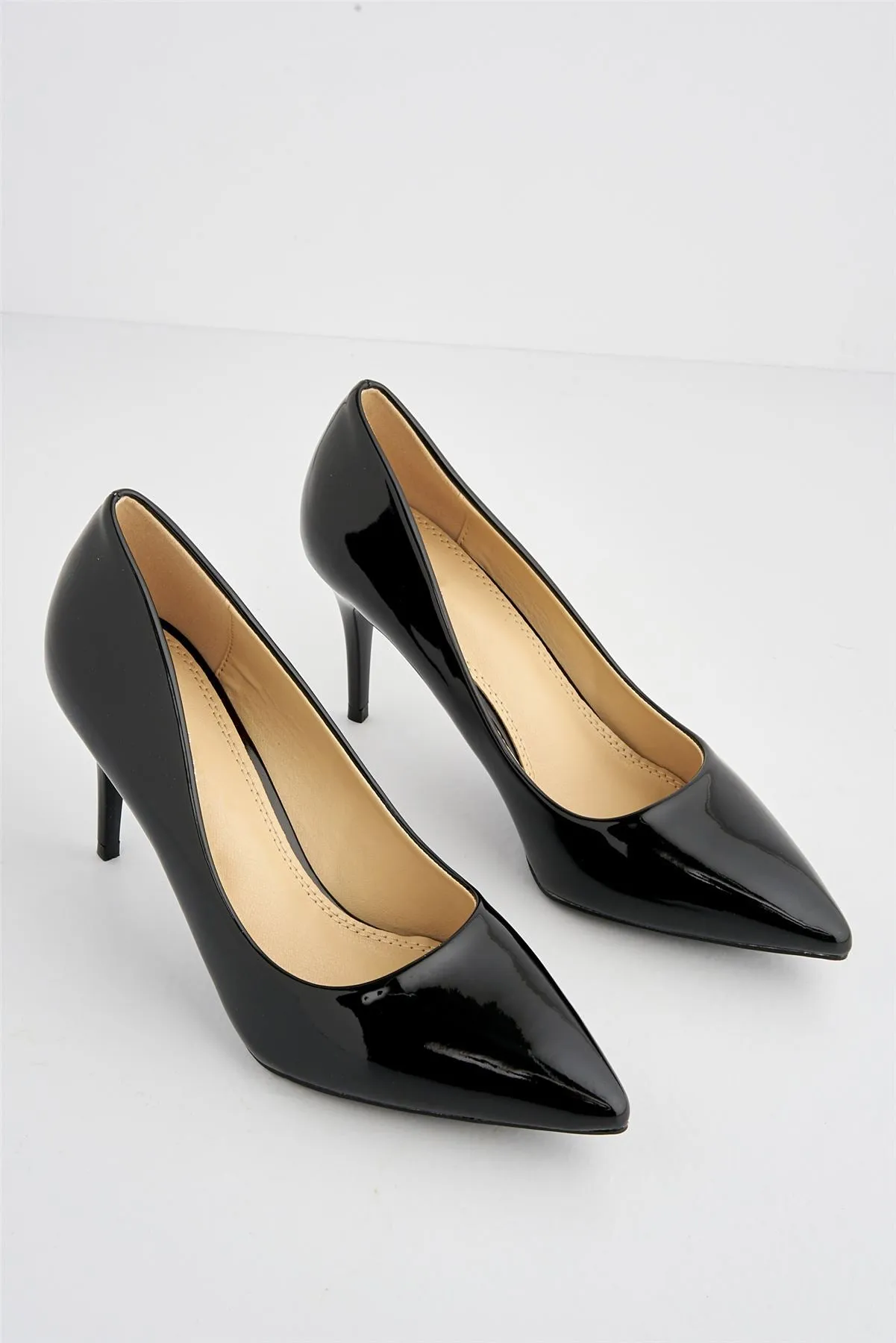 Ingrid Pointed Toe Court Heels in Black Patent