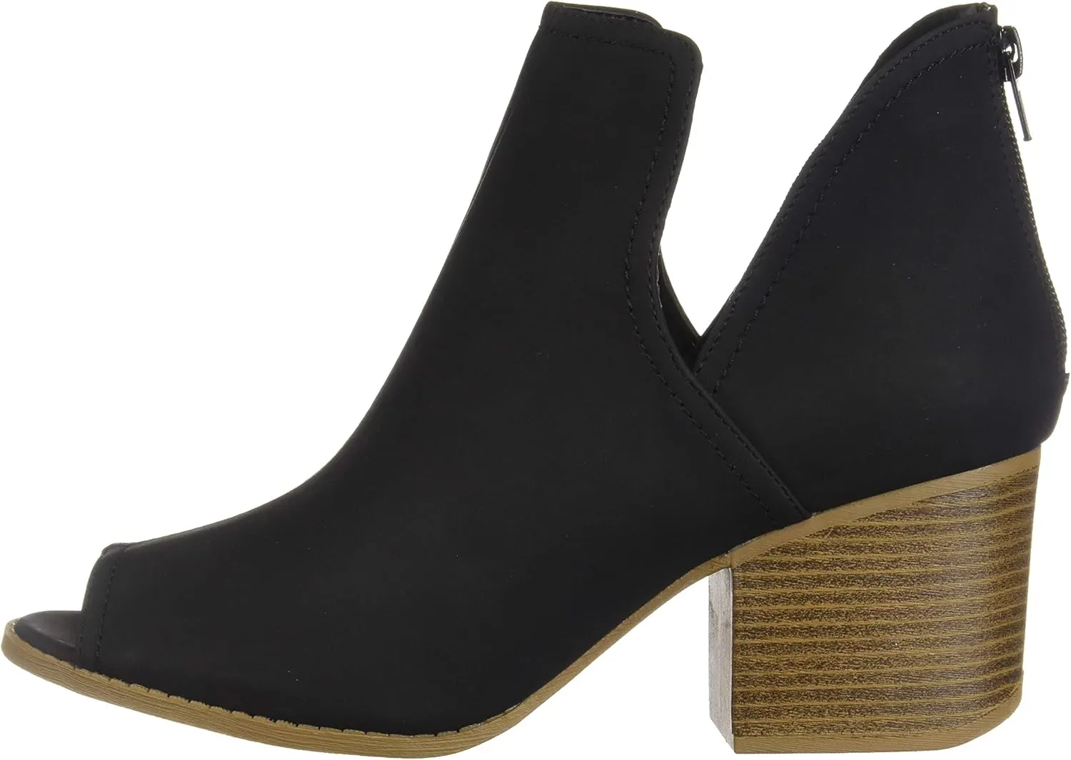 J. Adams Tabs Booties for Women - Cut Out Peep Toe Mid Block Heel Ankle Boots