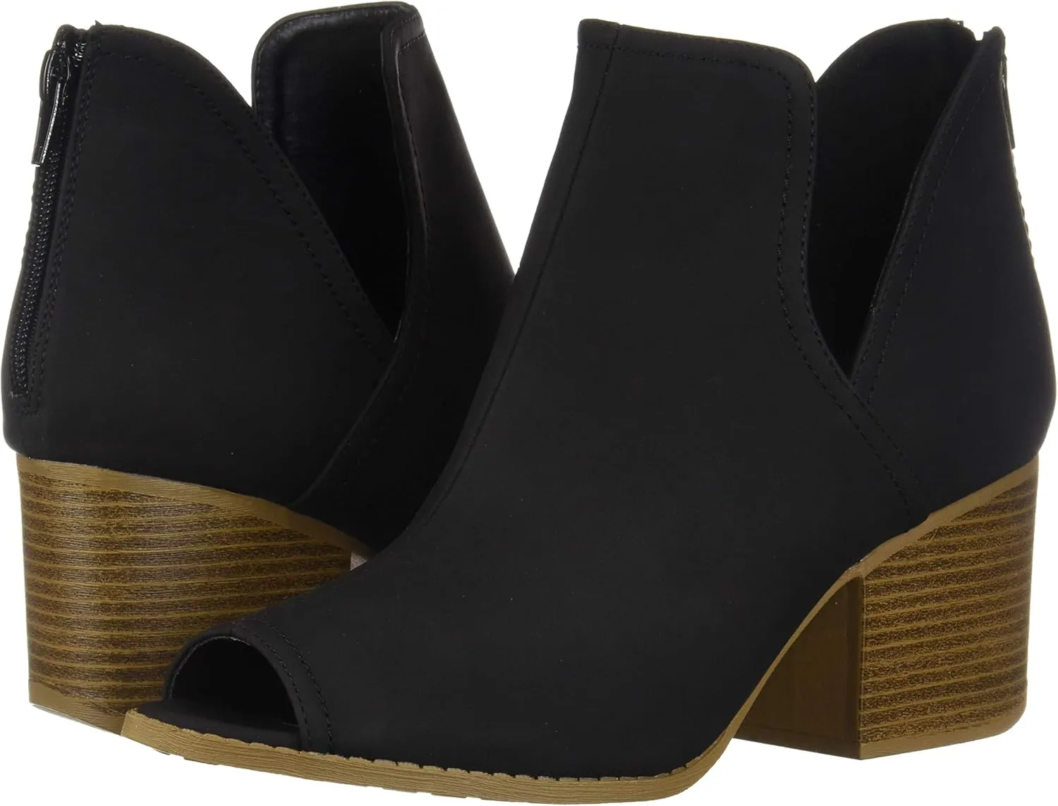 J. Adams Tabs Booties for Women - Cut Out Peep Toe Mid Block Heel Ankle Boots