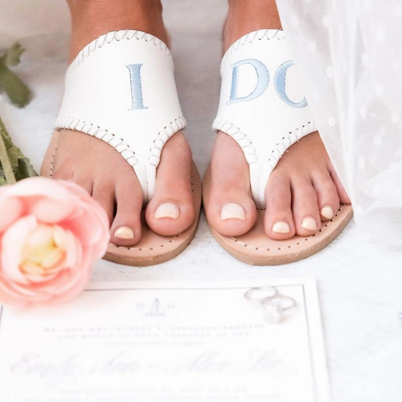 Jacks Embroidered "I DO" Leather Flat Sandal Lightweight Flats Breath Arch