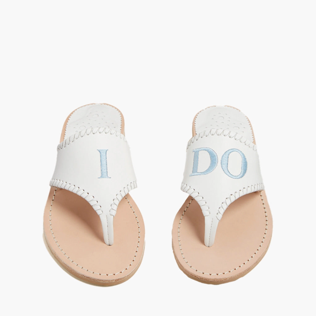 Back Help Float Comfort Jacks Embroidered "I DO" Leather Flat Sandal