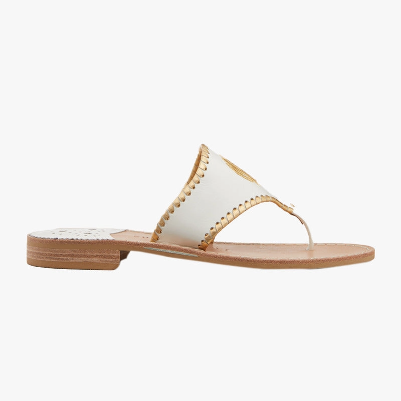 Jacks Embroidered "MRS" Leather Flat Sandal Slip Resistant Sole Pattern Minimalist Strap Pattern