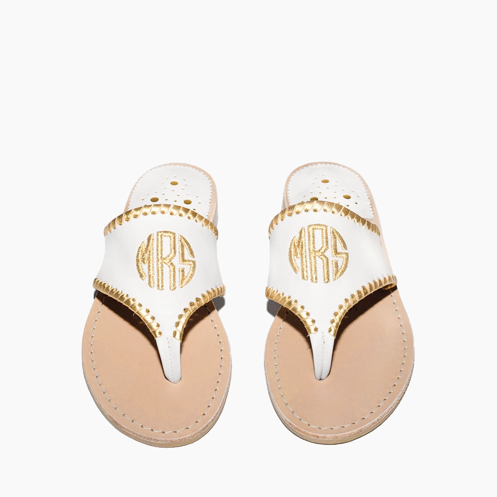 Sporty Flats Anti Static Material Jacks Embroidered "MRS" Leather Flat Sandal