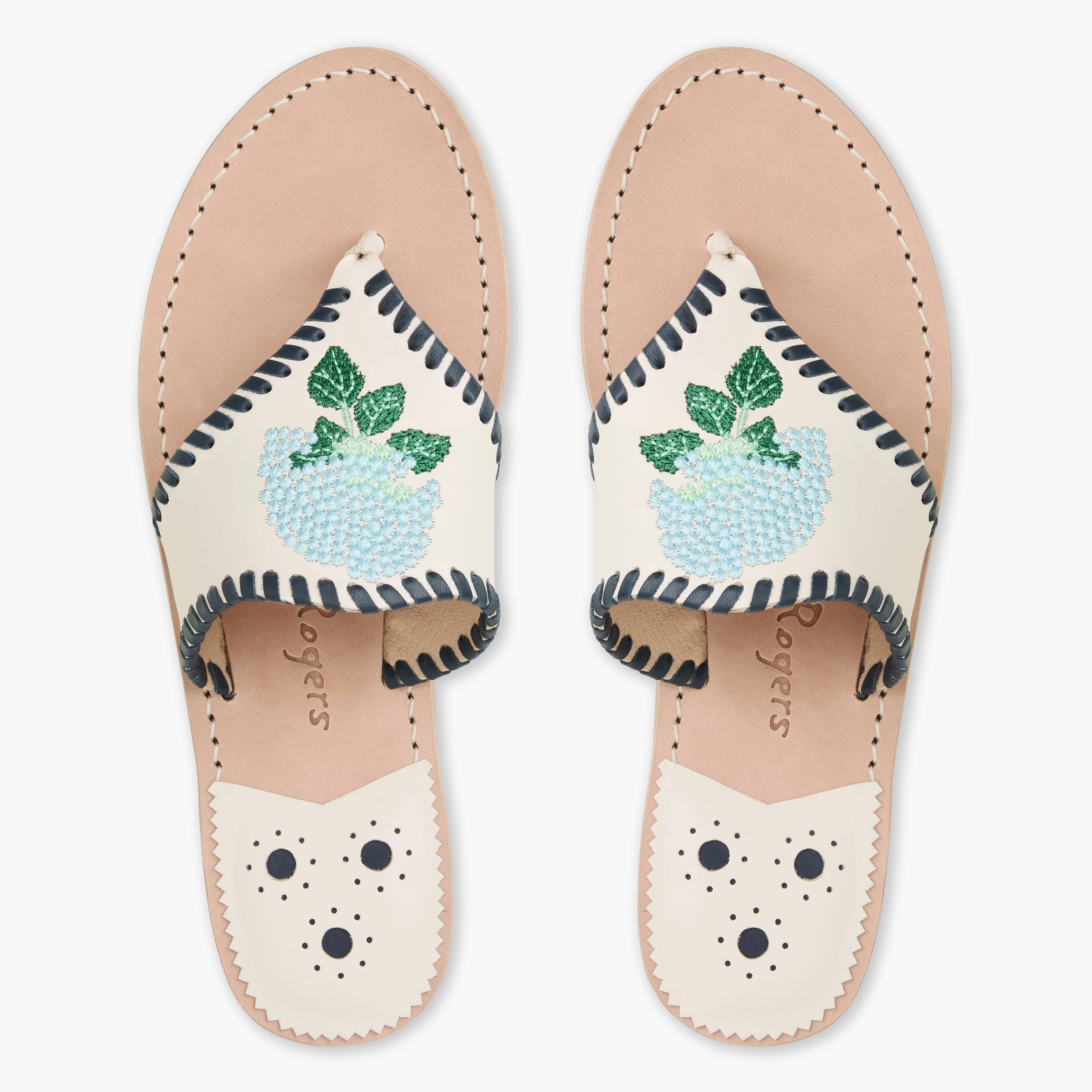 Jacks Hydrangea Leather Flat Sandal Embellished Everyday Shoes