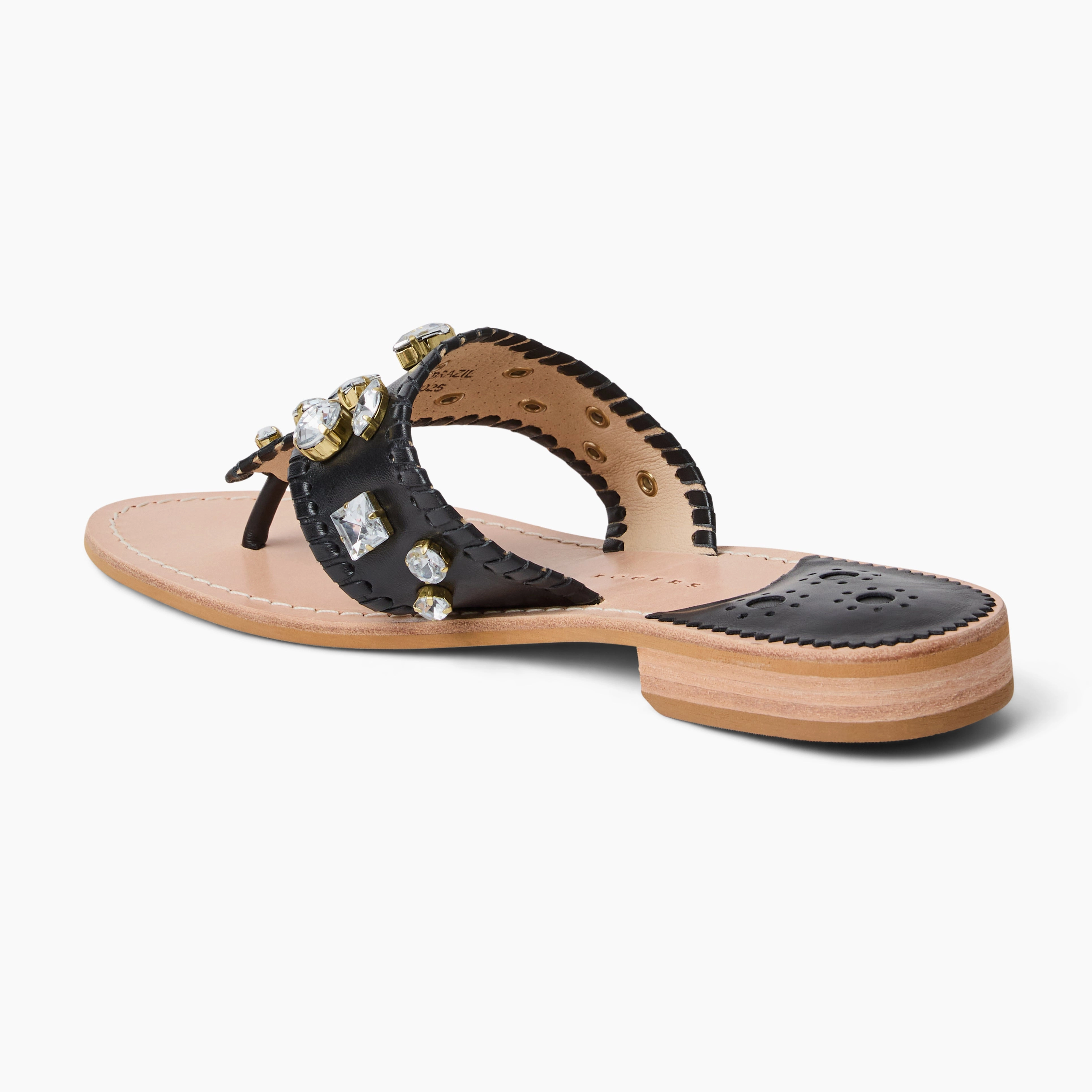 Jacks Jeweled Leather Flat Sandal Buckle Detail