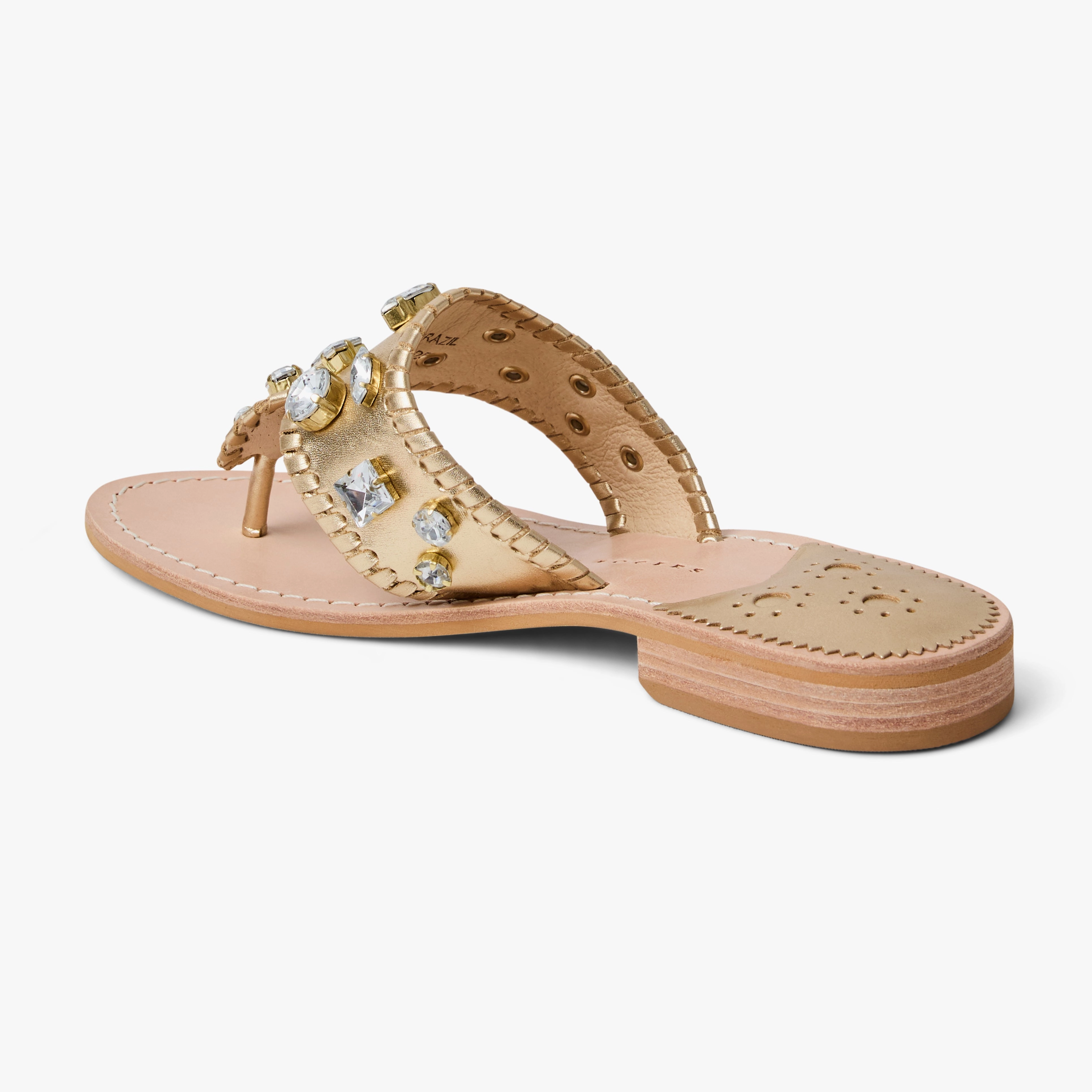 Jacks Jeweled Leather Flat Sandal Seamless Edge Finishing Espadrille Style