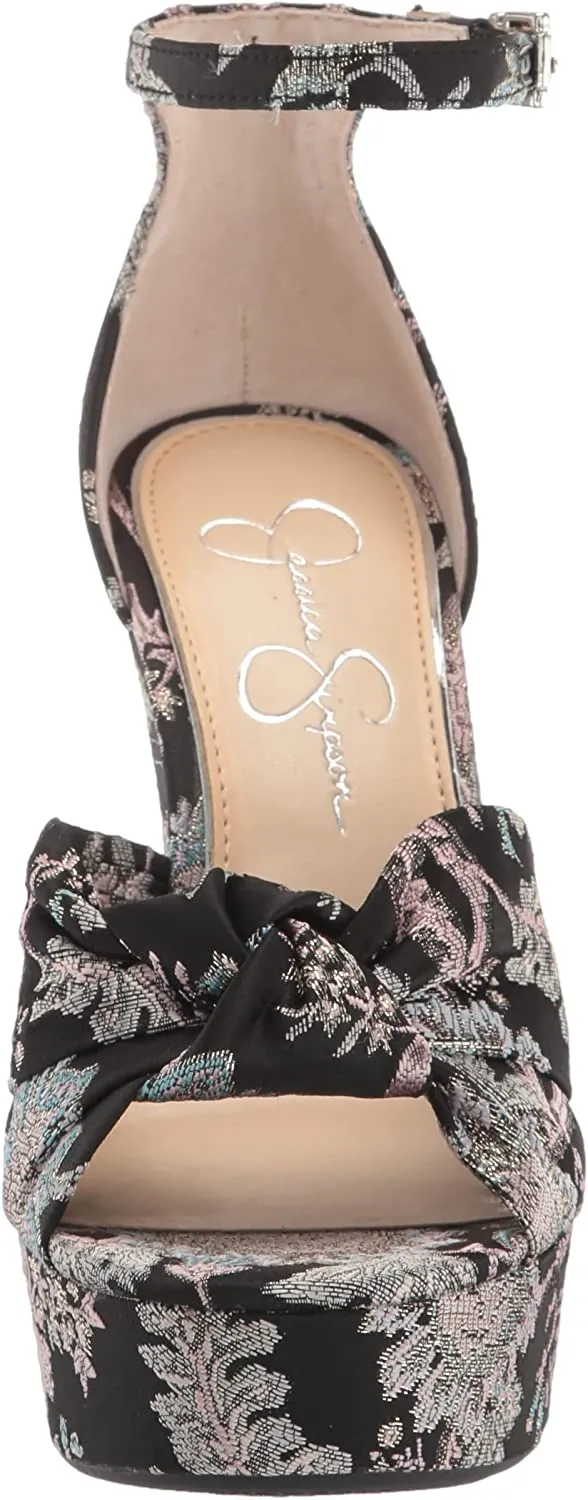 Jessica Simpson Tyssie Blue Pewter Ankle Strap Floral Wedge Platform Sandals