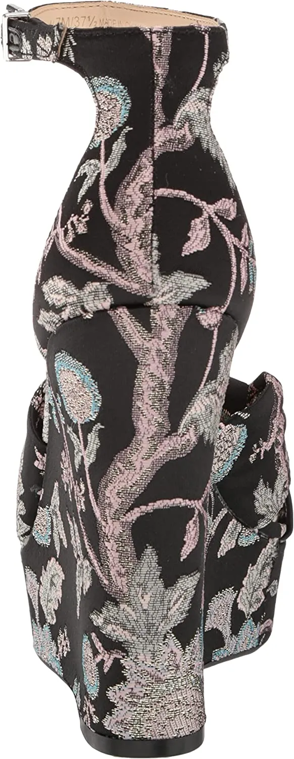 Jessica Simpson Tyssie Blue Pewter Ankle Strap Floral Wedge Platform Sandals