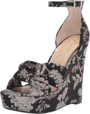 Jessica Simpson Tyssie Blue Pewter Ankle Strap Floral Wedge Platform Sandals