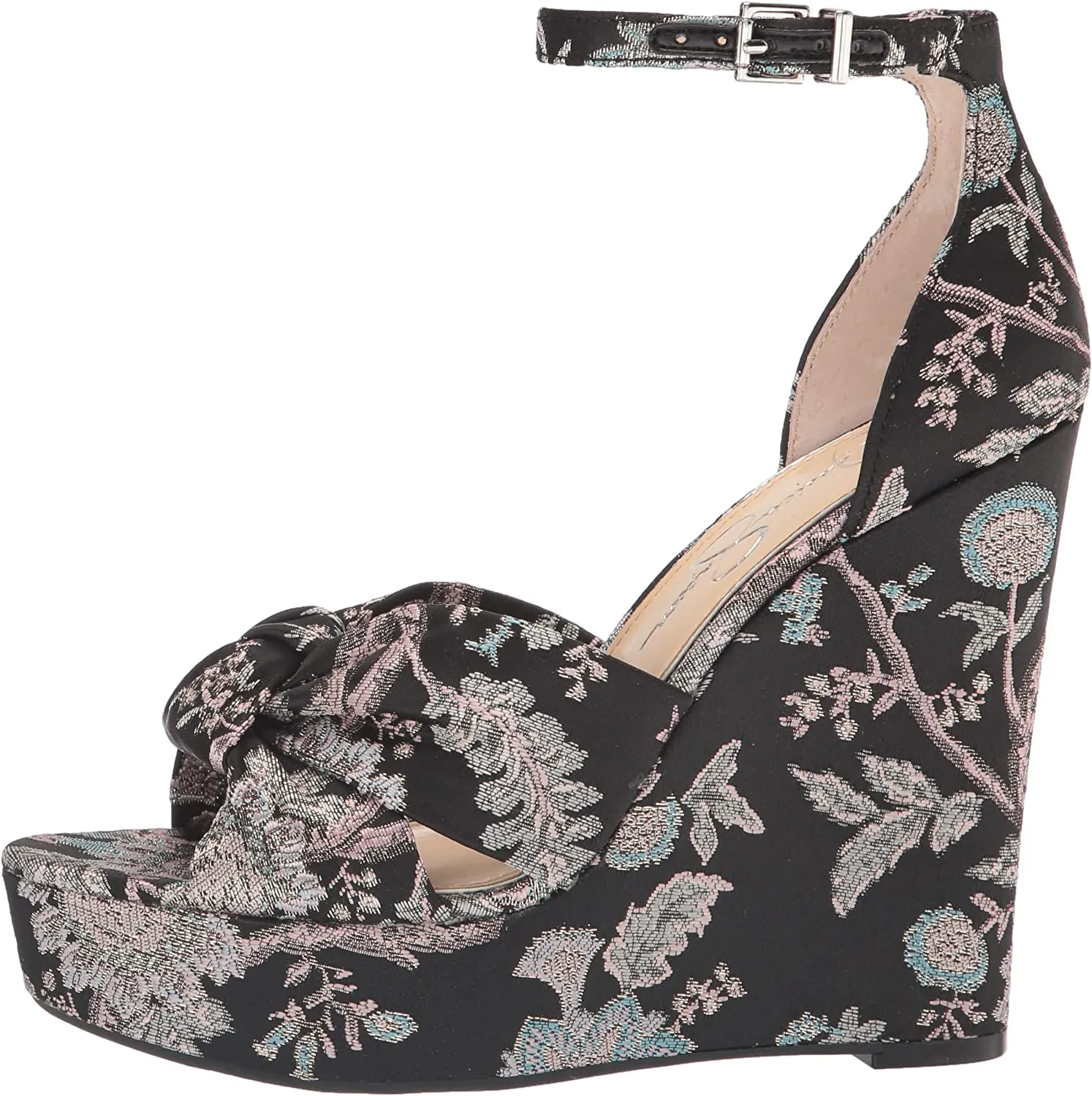 Jessica Simpson Tyssie Blue Pewter Ankle Strap Floral Wedge Platform Sandals