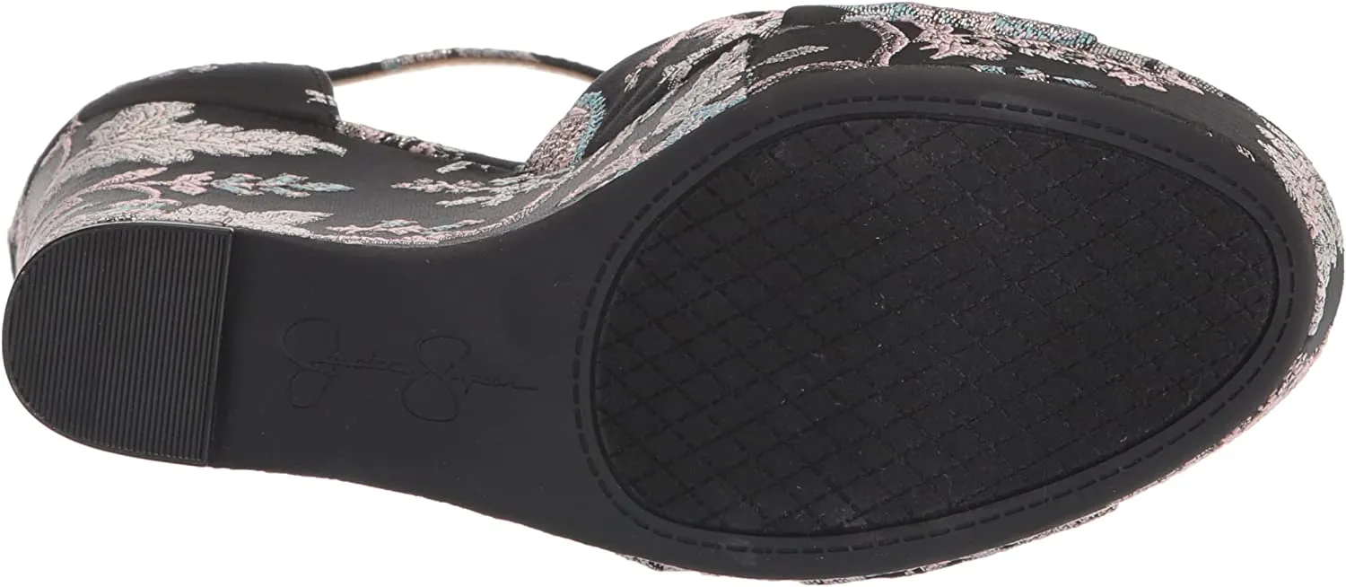 Jessica Simpson Tyssie Blue Pewter Ankle Strap Floral Wedge Platform Sandals
