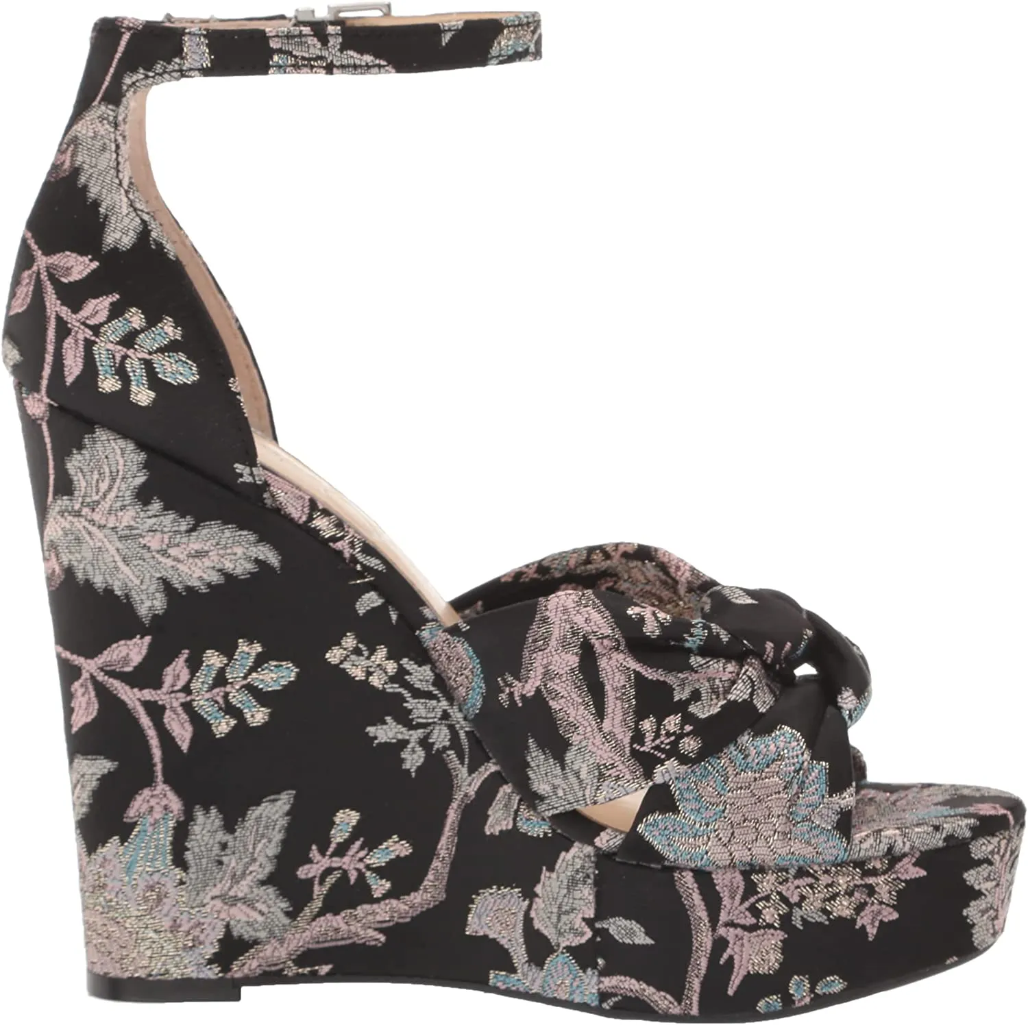 Jessica Simpson Tyssie Blue Pewter Ankle Strap Floral Wedge Platform Sandals