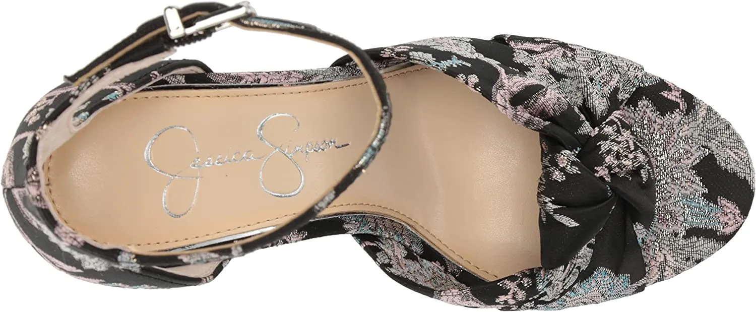 Jessica Simpson Tyssie Blue Pewter Ankle Strap Floral Wedge Platform Sandals
