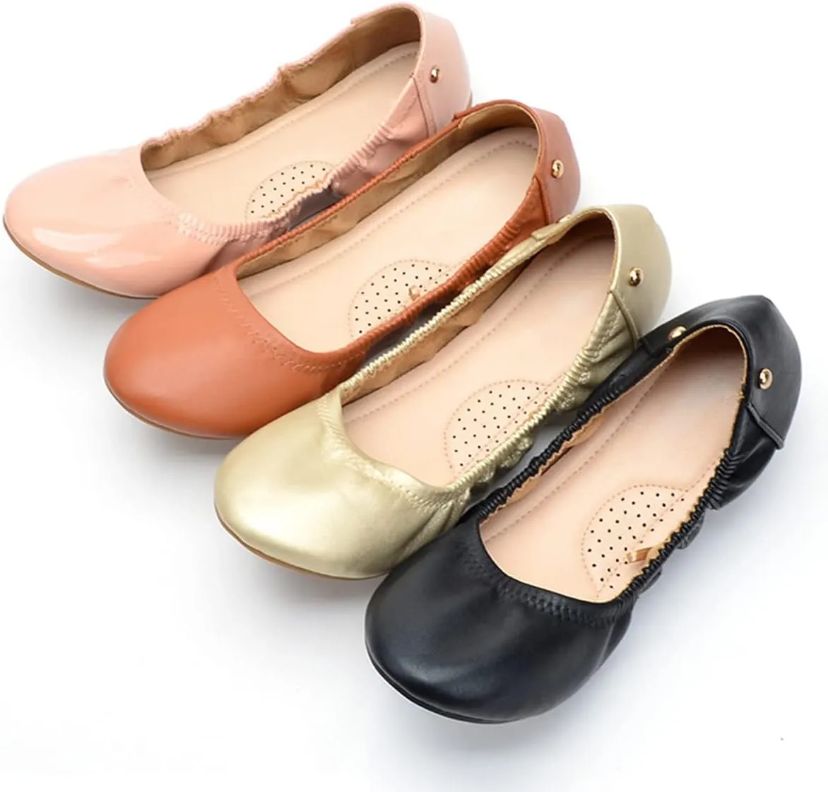 JiangWei Shu Women's Round Toe Ballet Flats Slip On Soft Casual Shoes