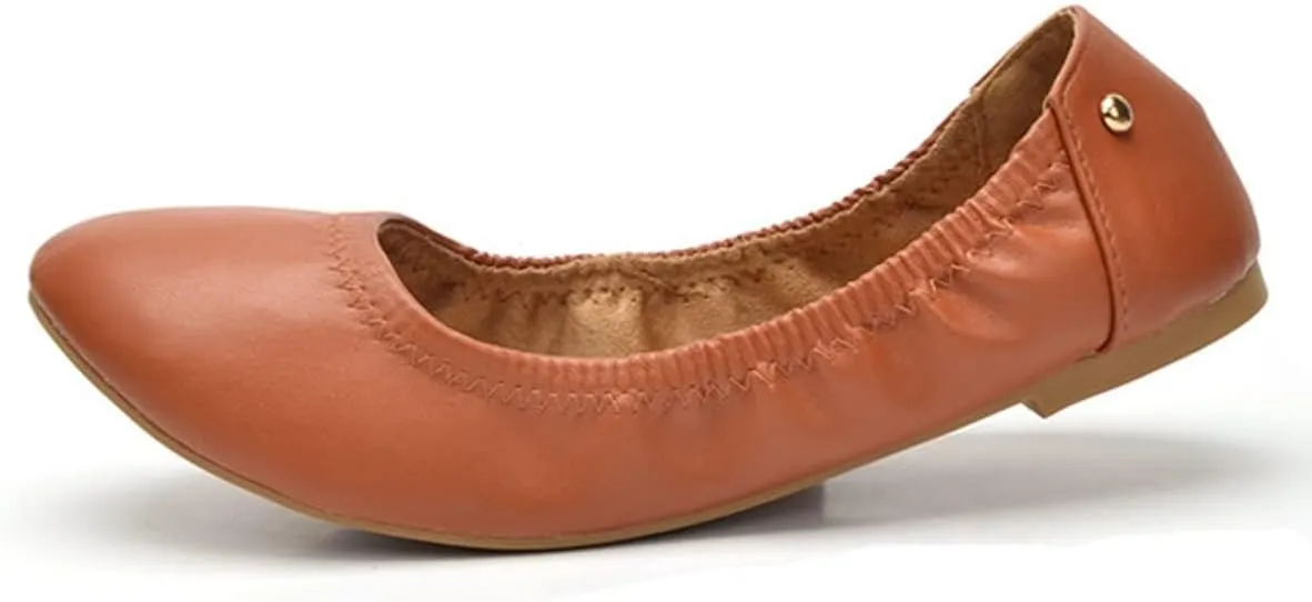 JiangWei Shu Women's Round Toe Ballet Flats Slip On Soft Casual Shoes