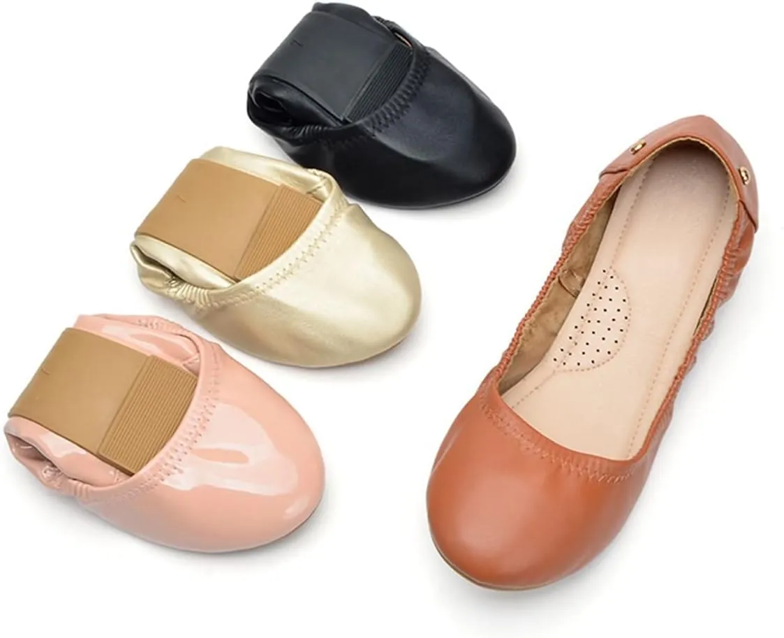 JiangWei Shu Women's Round Toe Ballet Flats Slip On Soft Casual Shoes