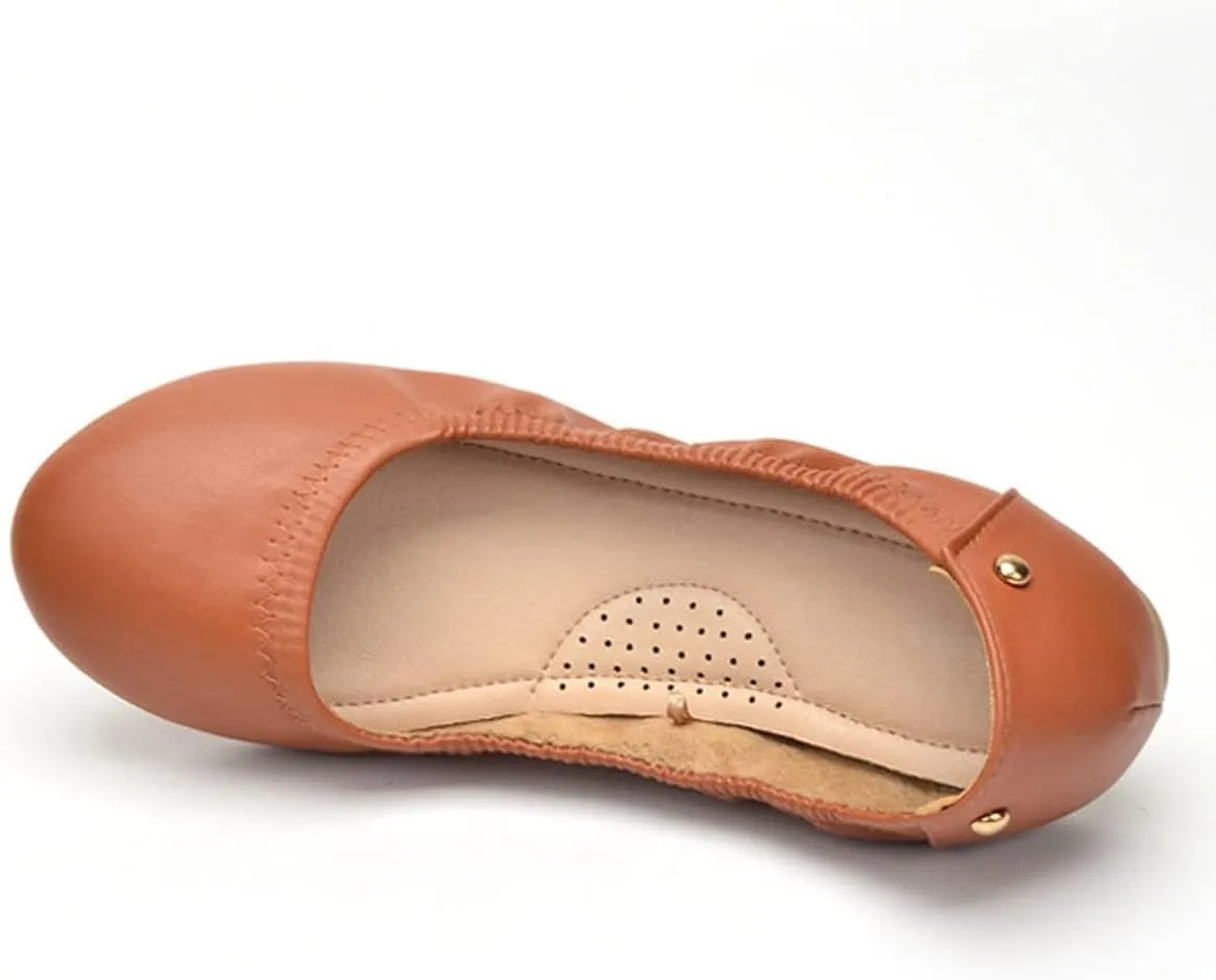 JiangWei Shu Women's Round Toe Ballet Flats Slip On Soft Casual Shoes