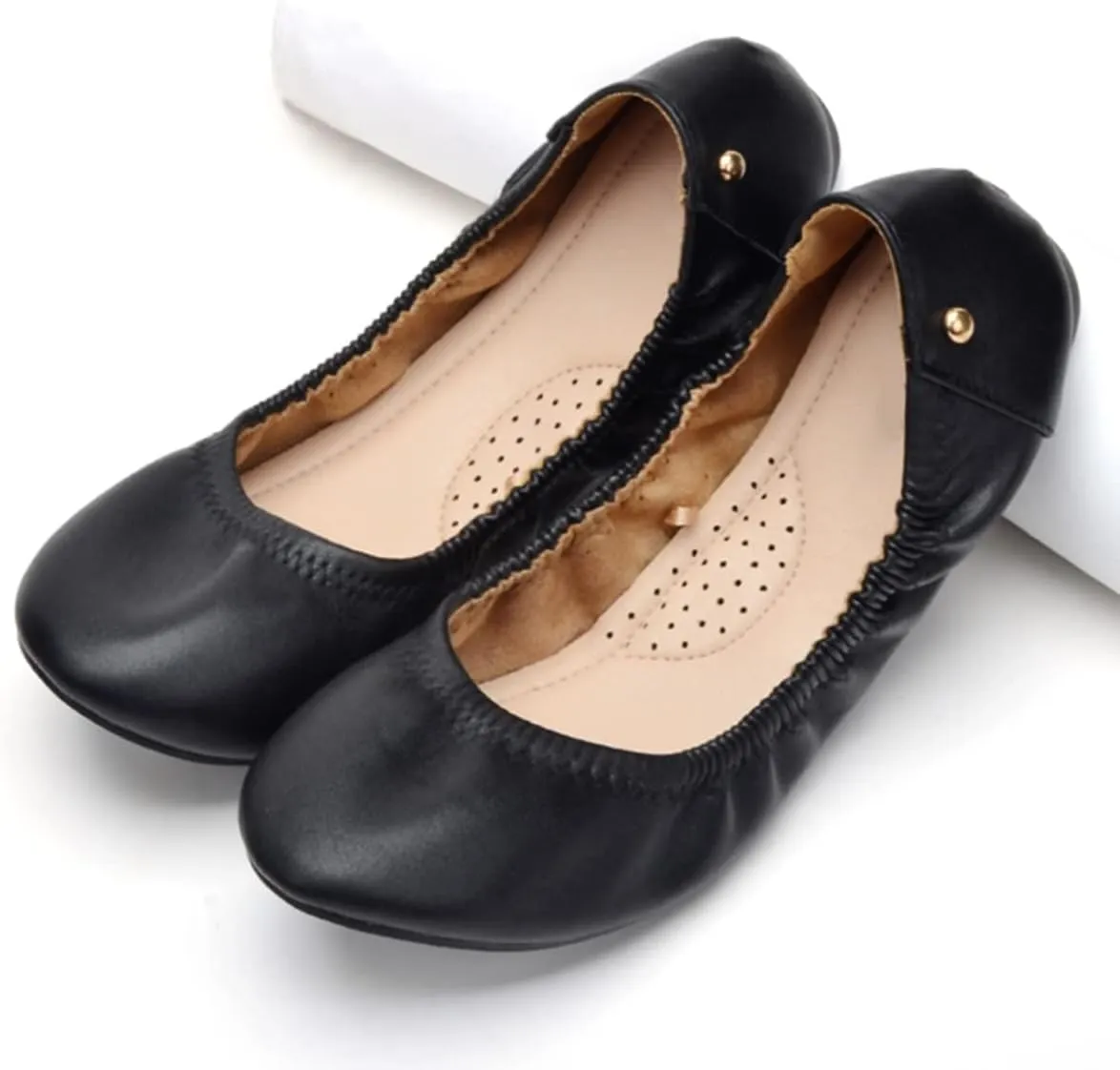 JiangWei Shu Women's Round Toe Ballet Flats Slip On Soft Casual Shoes