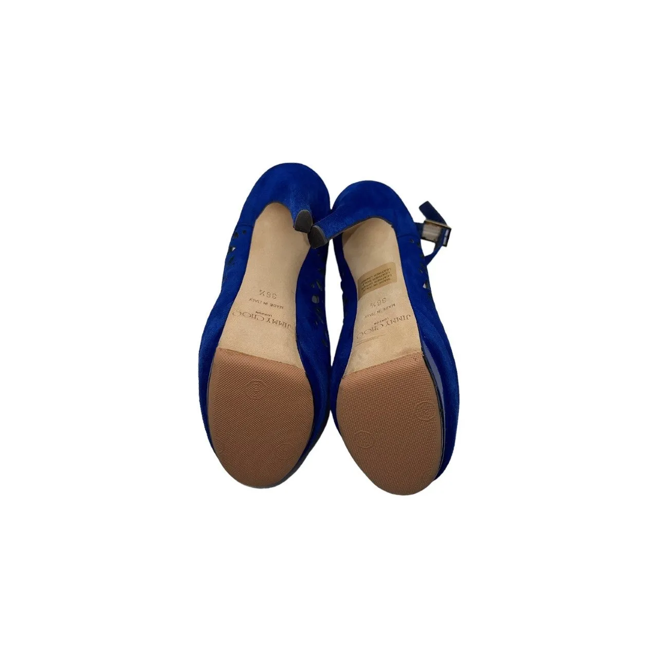 JIMMY CHOO Kalan Perforated Blue Suede Platform Pumps - Sz. 36.5