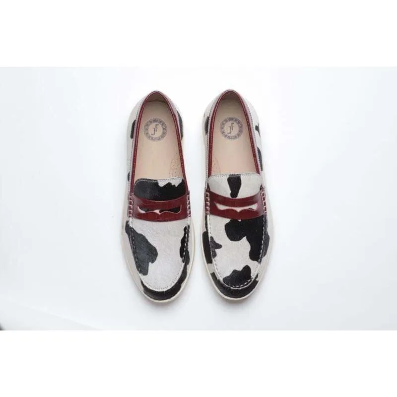 Johnny Famous Bally Style Pony Men's Black Animal Leather Slip Ons
