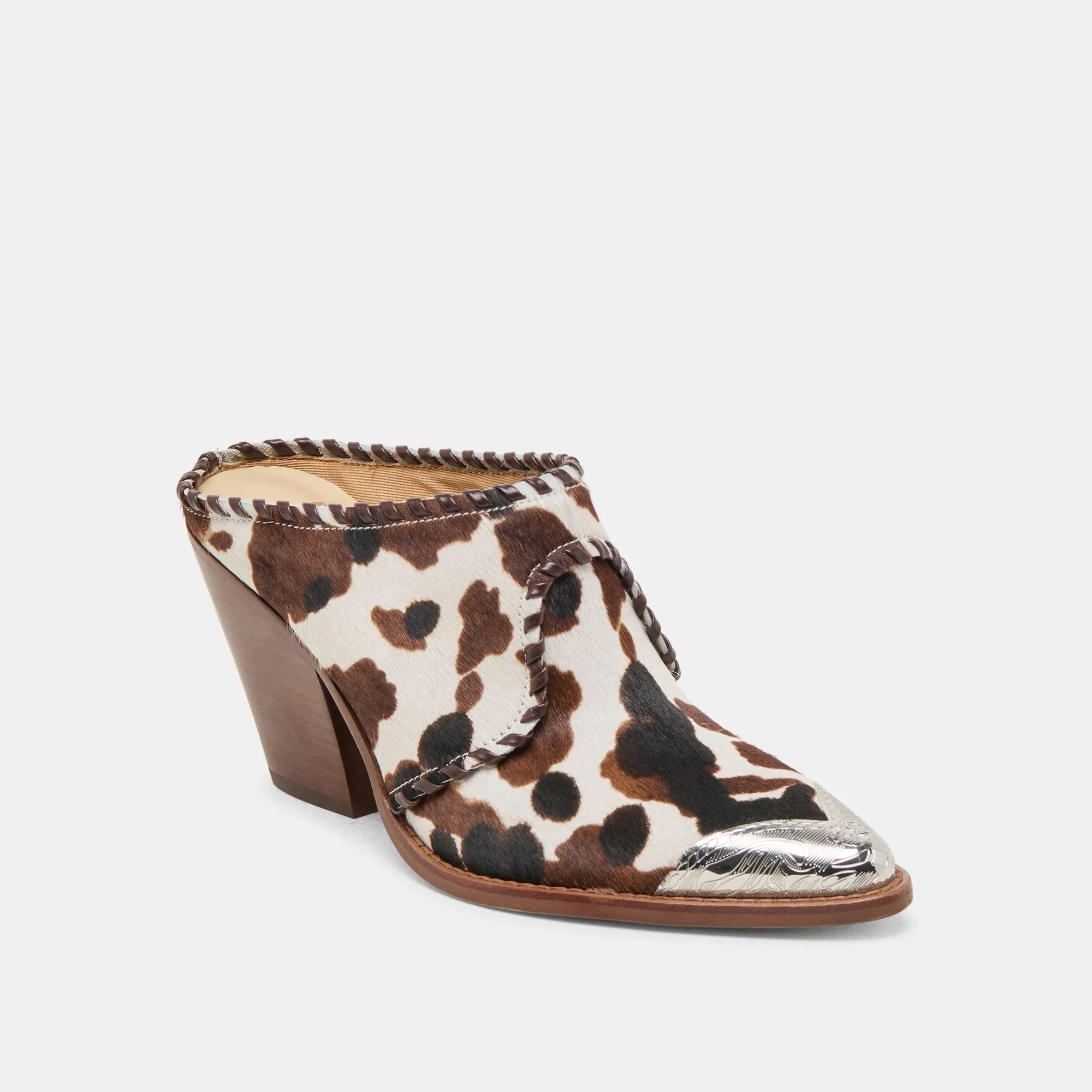 JOLYN HEELS COCOA TAURUS CALF HAIR Light Spark Buckle Detail