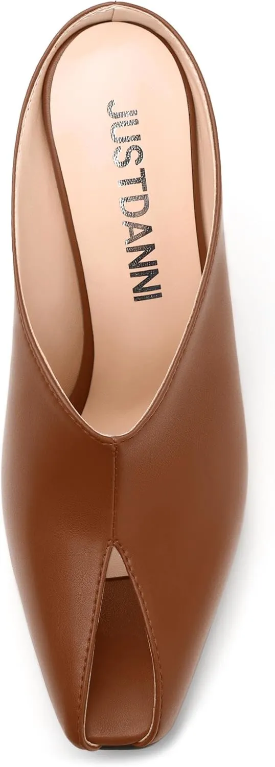 JUSTDANNI Mules for Women Heels Peep Open Toe Stiletto High Heel Sandals Slingback Slip On Comfortable Casual Wedding Office Dating Dress Shoes