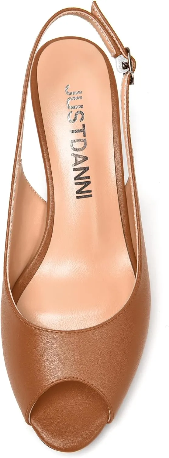 JUSTDANNI Womens Bridal Peep Toe Dress Slingback Buckle Matte Fashion Chunky Low Heel Pumps Shoes 1.5 Inch