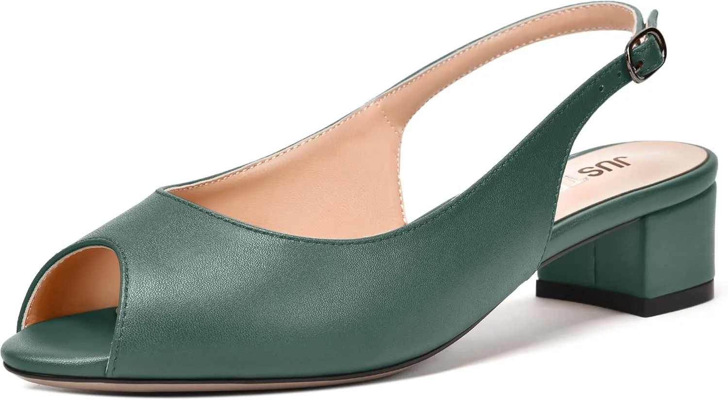 JUSTDANNI Womens Bridal Peep Toe Dress Slingback Buckle Matte Fashion Chunky Low Heel Pumps Shoes 1.5 Inch