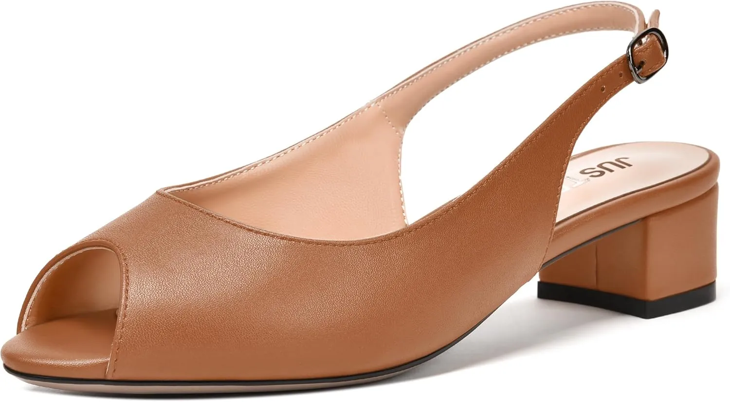 JUSTDANNI Womens Bridal Peep Toe Dress Slingback Buckle Matte Fashion Chunky Low Heel Pumps Shoes 1.5 Inch
