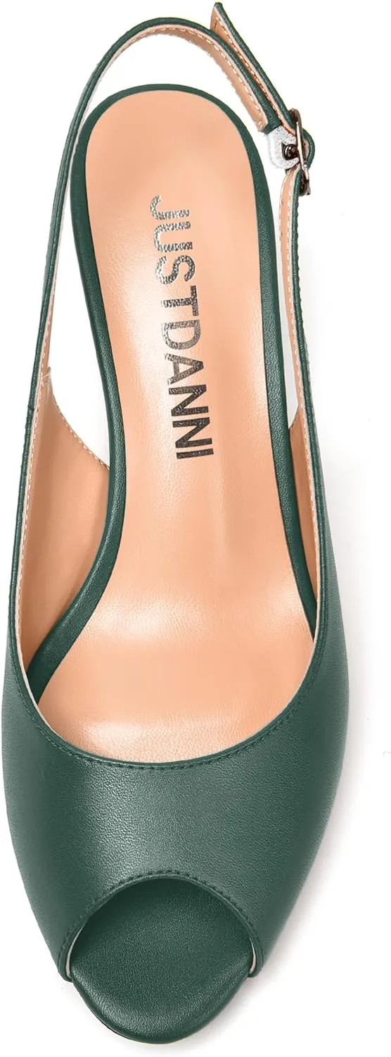 JUSTDANNI Womens Bridal Peep Toe Dress Slingback Buckle Matte Fashion Chunky Low Heel Pumps Shoes 1.5 Inch