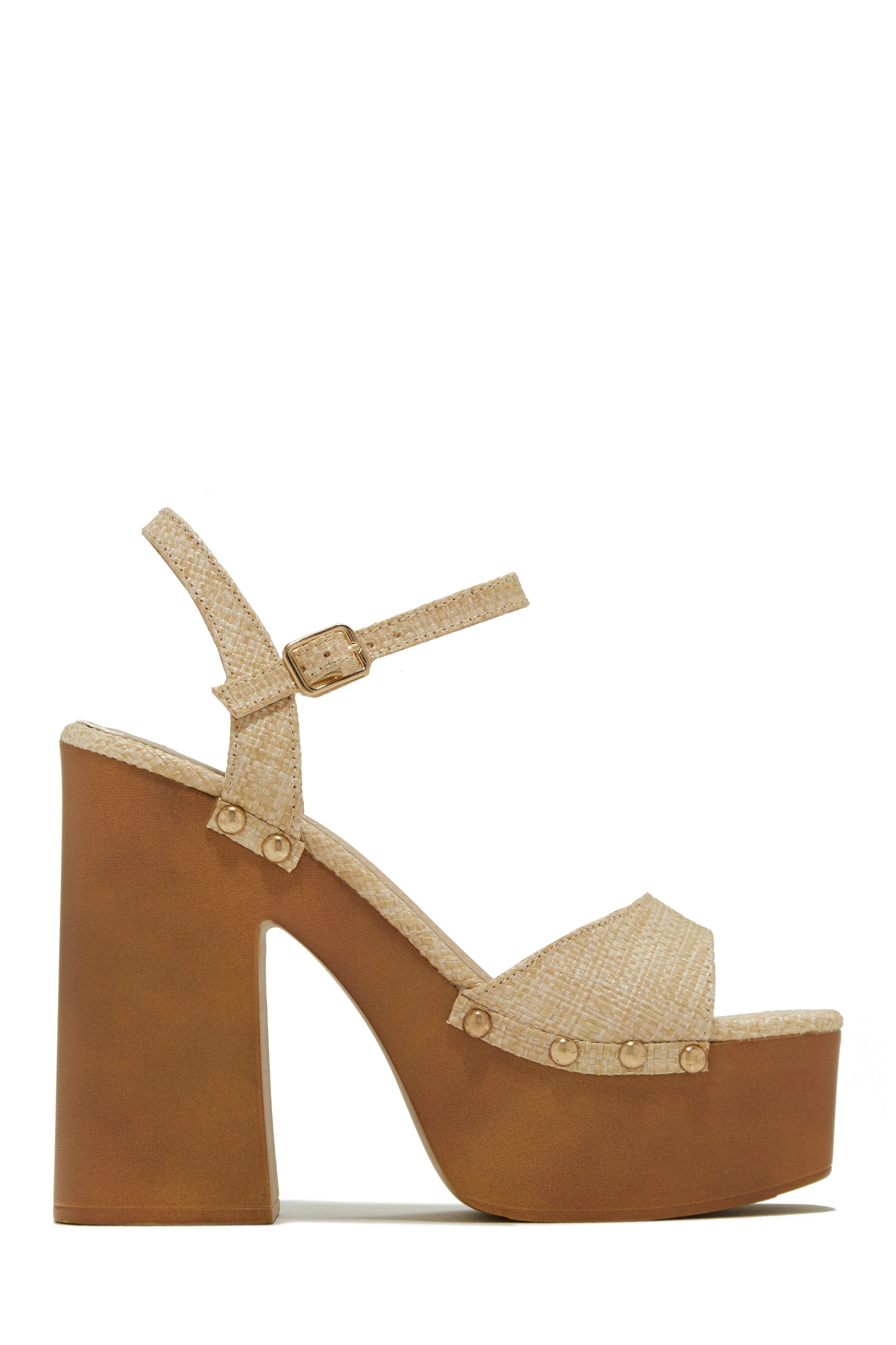 Kammy Platform Block High Heels - Tan
