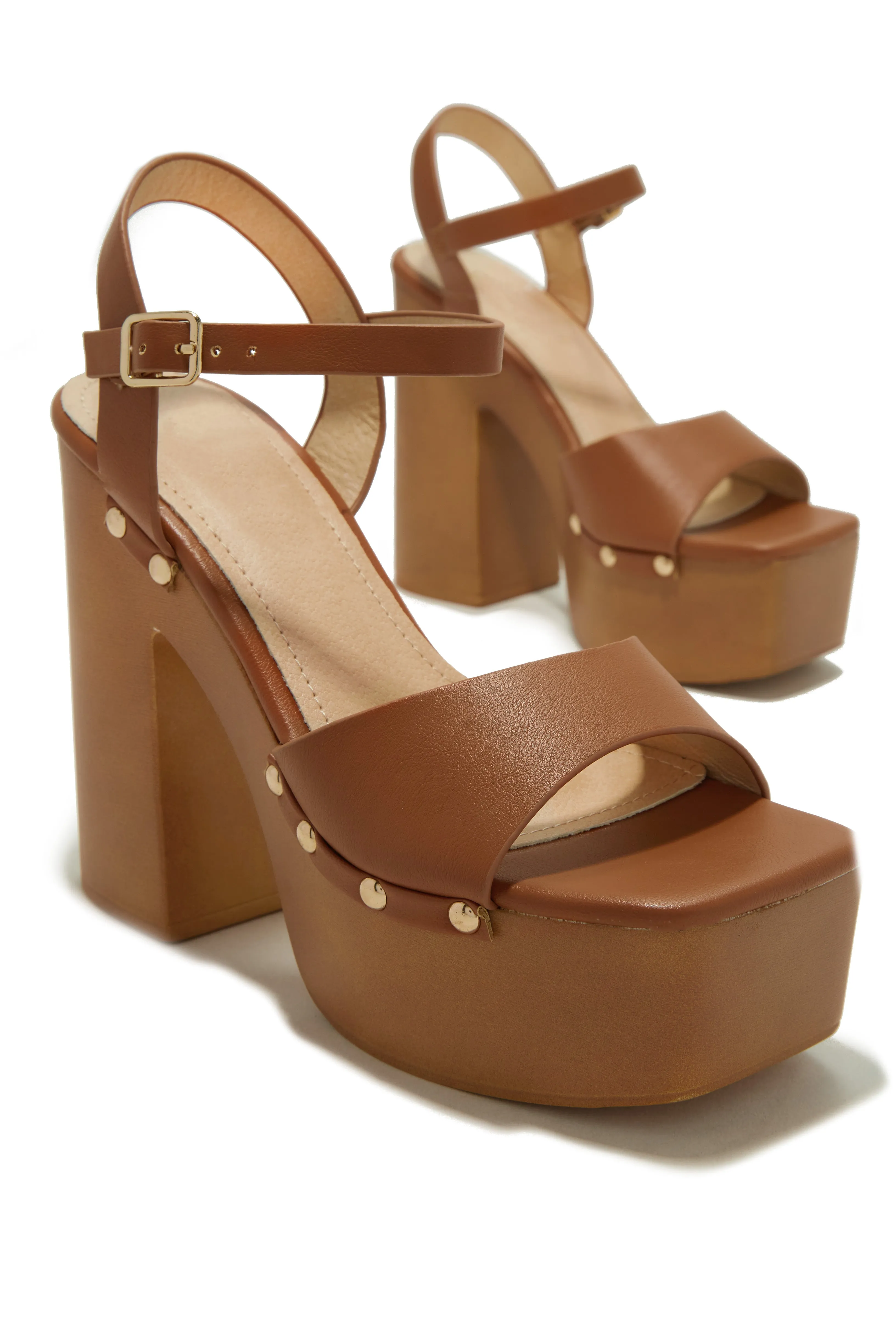 Kammy Platform Block High Heels - Tan