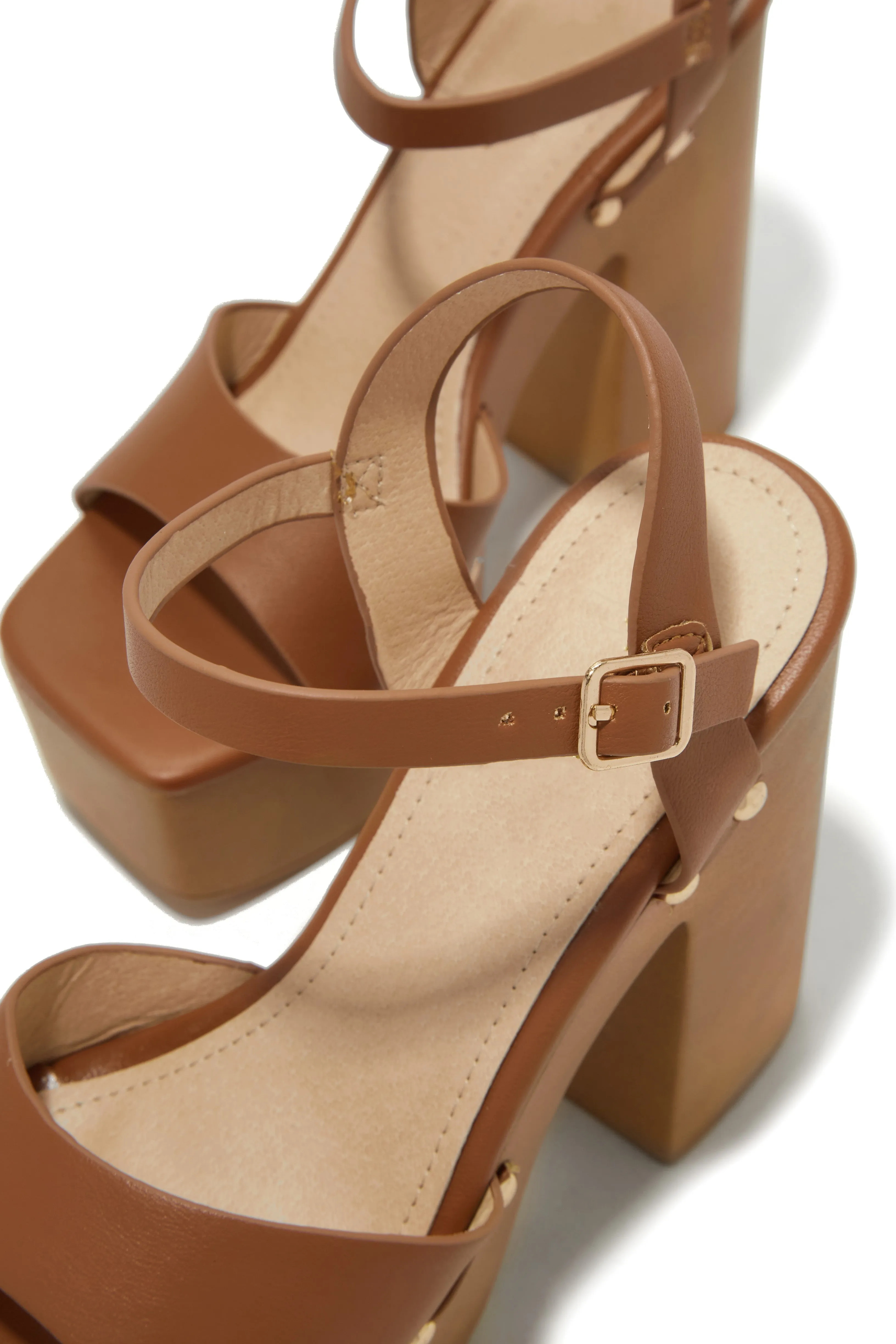 Kammy Platform Block High Heels - Tan