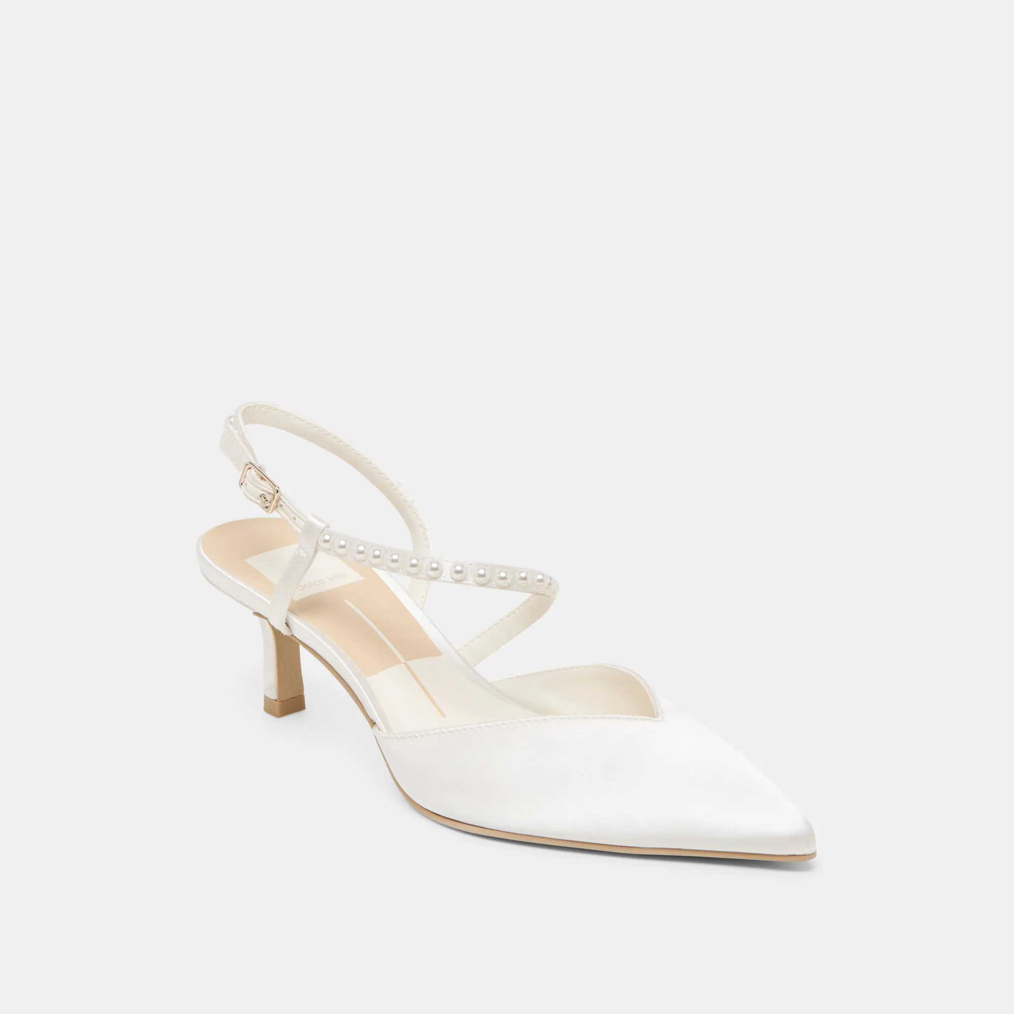 KAMRA PEARL MID HEELS TRUE WHITE SATIN Stand Tall