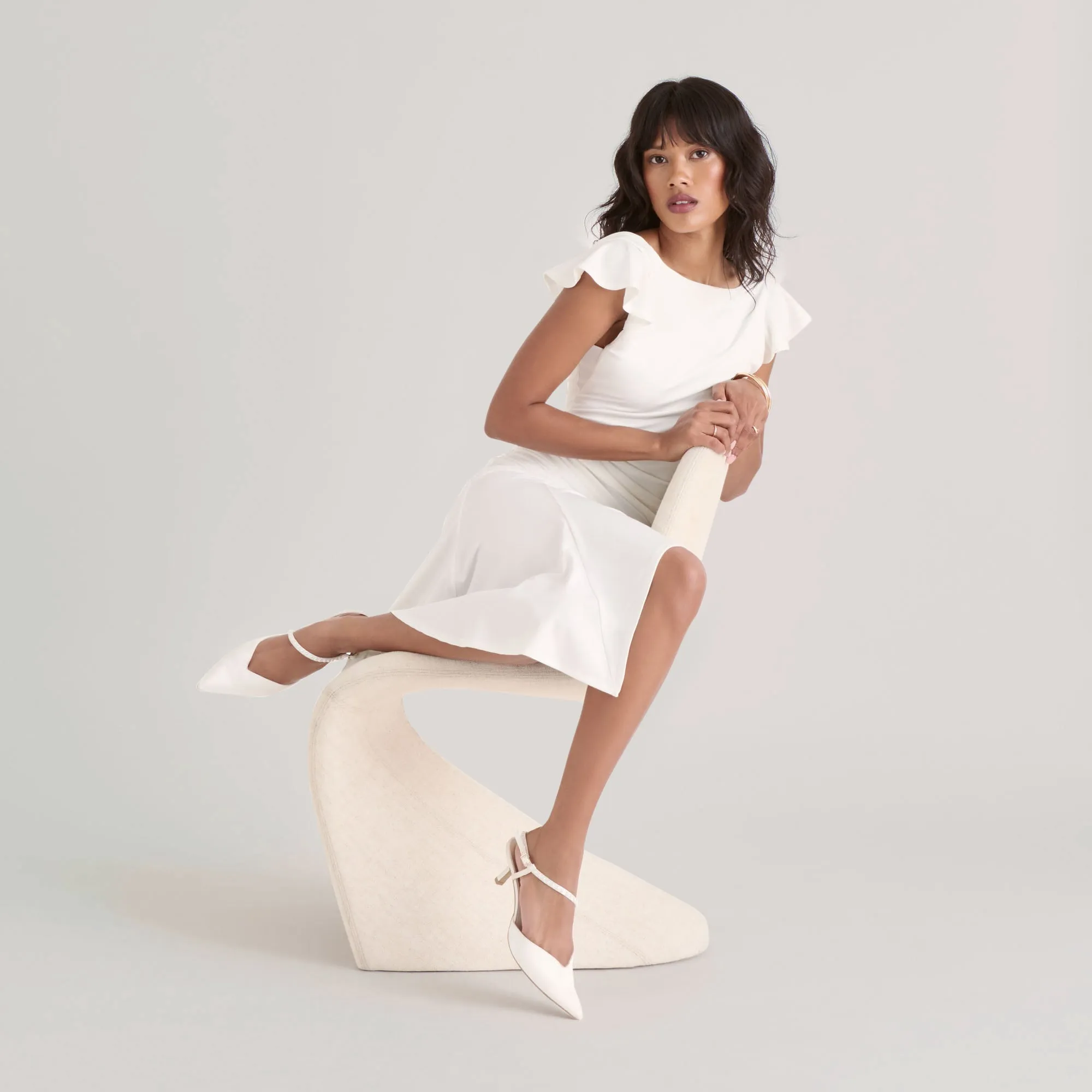 Club Glow Fancy Finish KAMRA PEARL MID HEELS TRUE WHITE SATIN