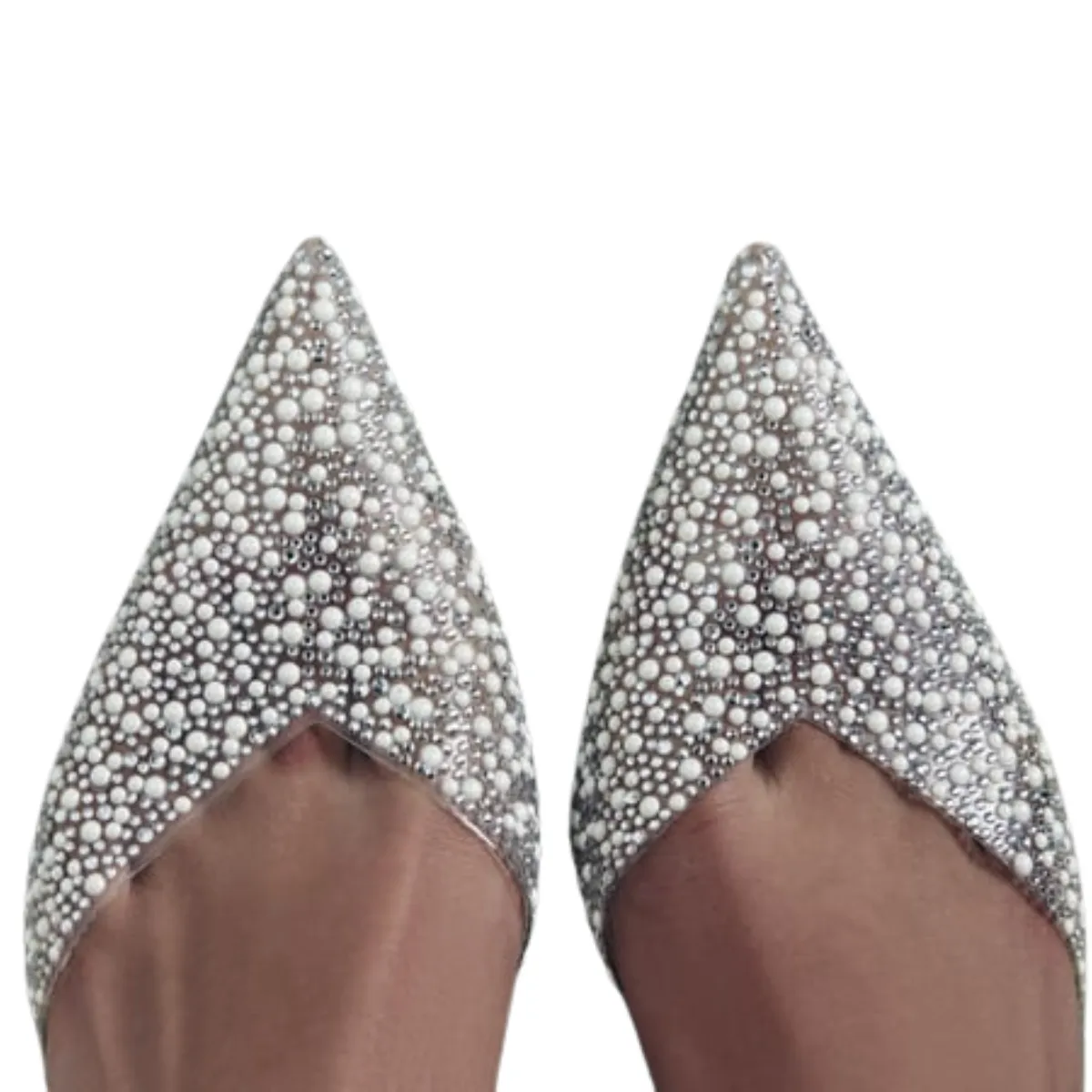 KATHLEEN POINTED TOE PEARL DIAMANTE RHINESTONE SLINGBACK COURT SHOE HEELS IN NUDE