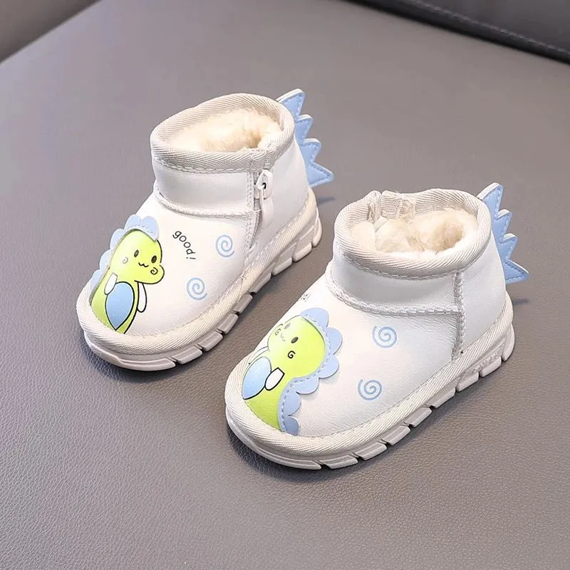 Kids Cartoon Dinosaur Design Warm Snow Boots