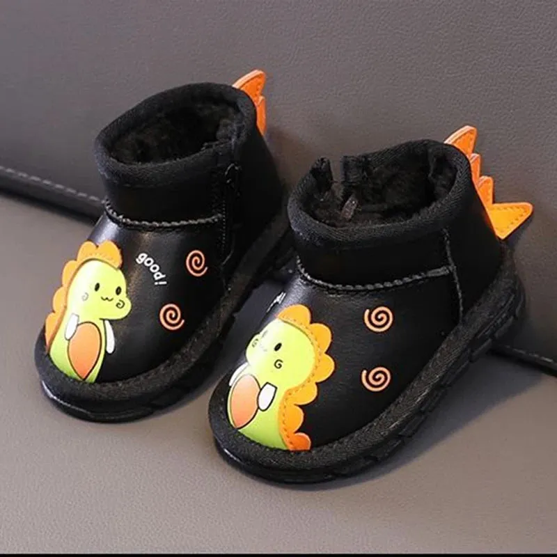 Kids Cartoon Dinosaur Design Warm Snow Boots