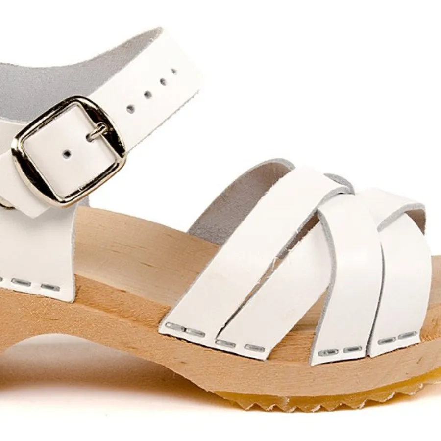 Kids Leather Strappy Clogs | white