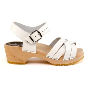Kids Leather Strappy Clogs | white
