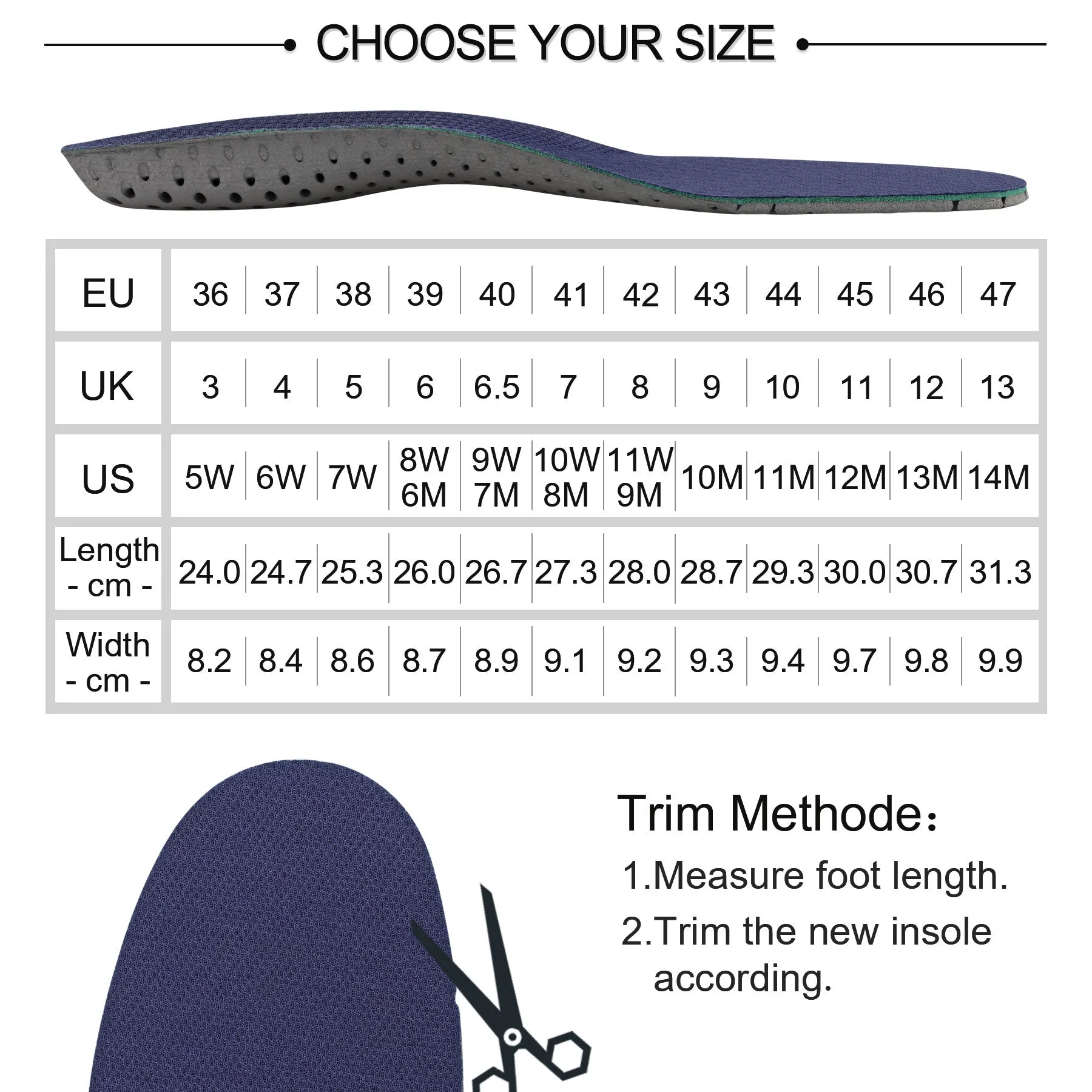 Knixmax Sports Insoles Navy Arch Support Full Length Orthotic Inserts for Men Women