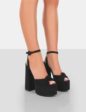 Knot On Black Faux Suede Platform High Heels