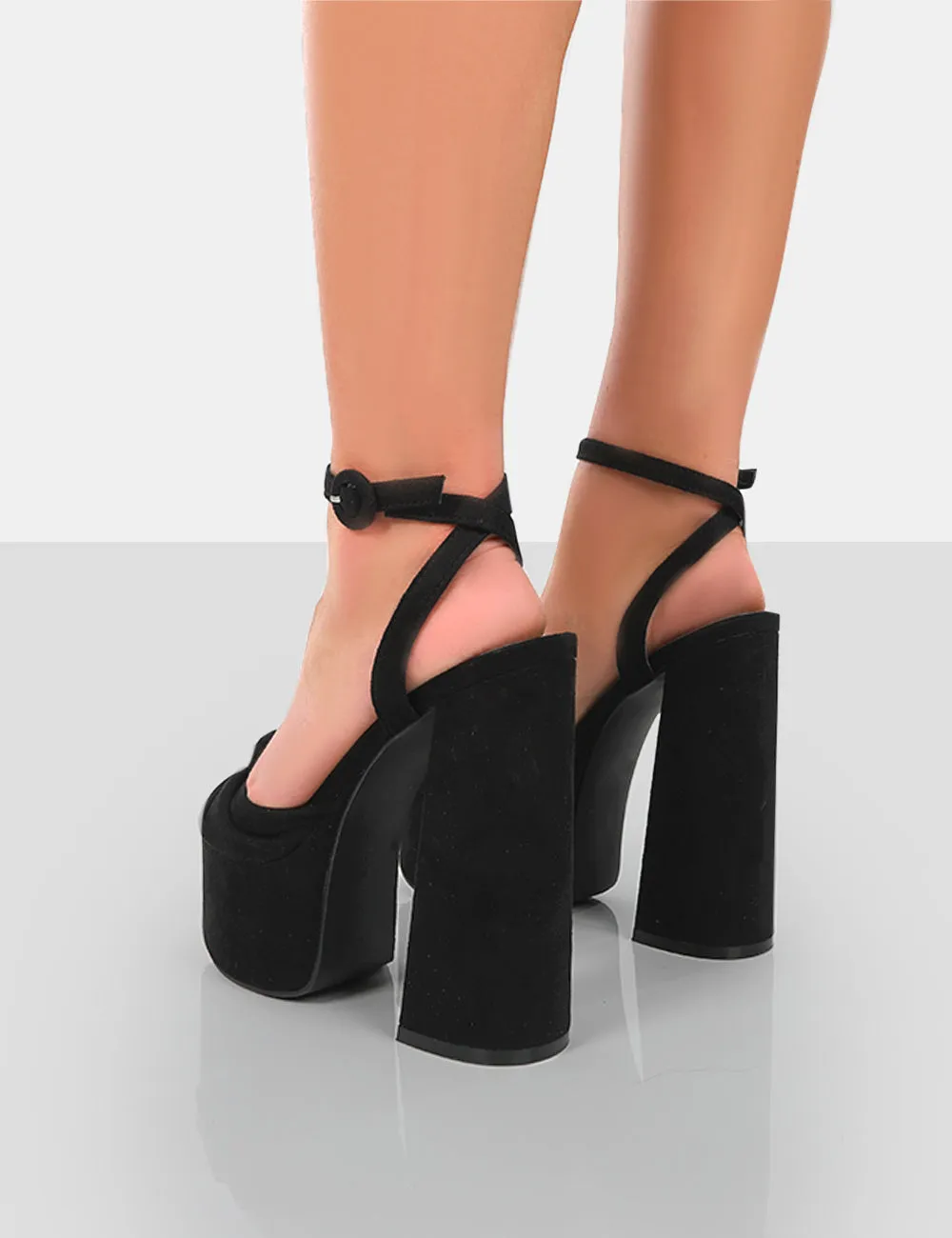 Knot On Black Faux Suede Platform High Heels
