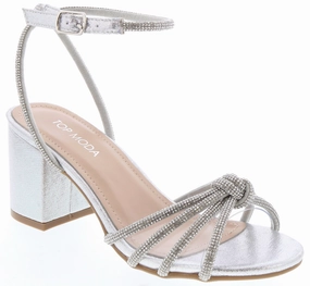 Knotted Rhinestone Straps Dress Sandal (SILVER GLITTER) Seamless Stitching skiers' grip