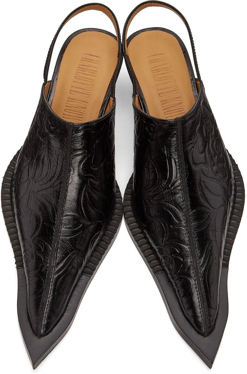 KNWLS SSENSE Exclusive Black Embossed Leather Heeled Mule