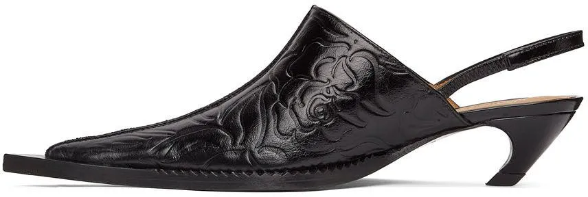 KNWLS SSENSE Exclusive Black Embossed Leather Heeled Mule