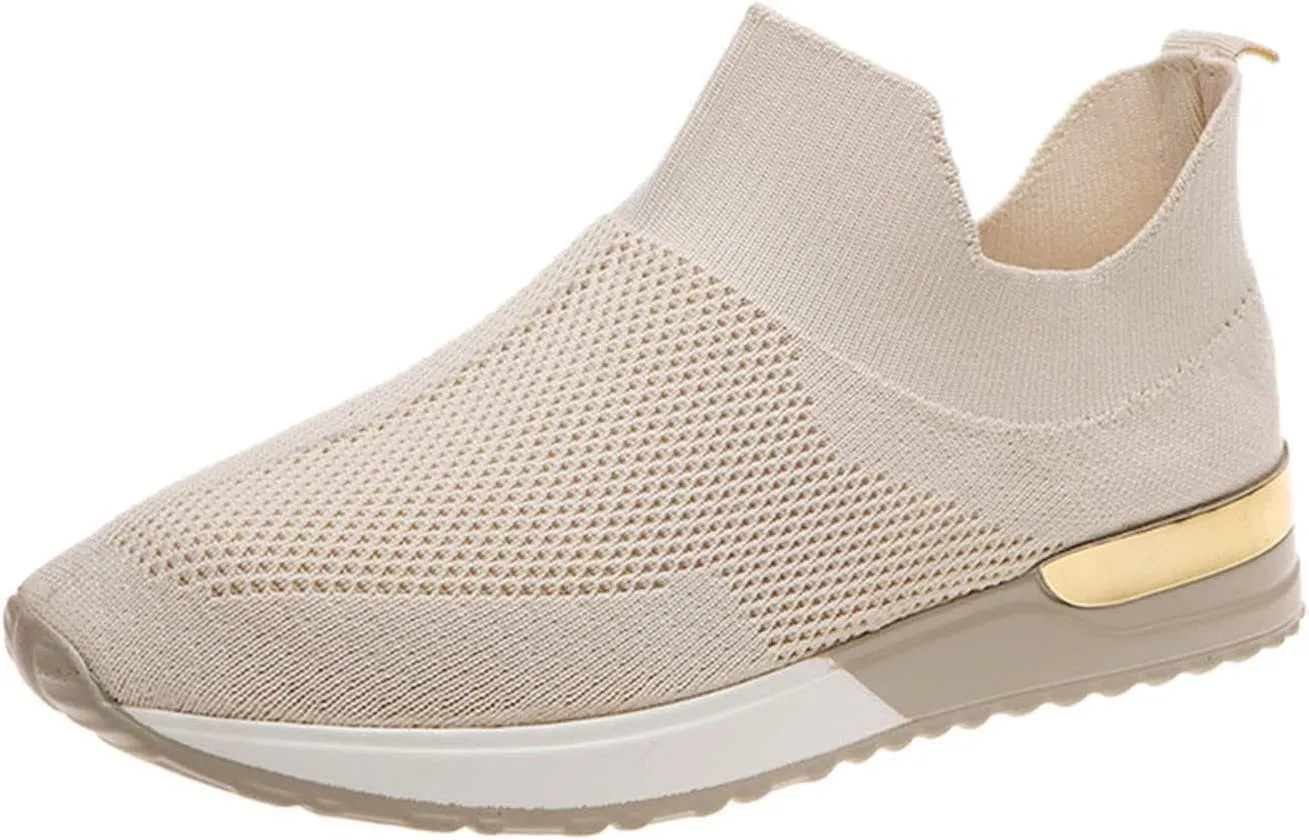 Ladies Fashion Solid Color Breathable Mesh Knitted Flat Casual Sports Shoes Womens Sneaker Wedge Booties